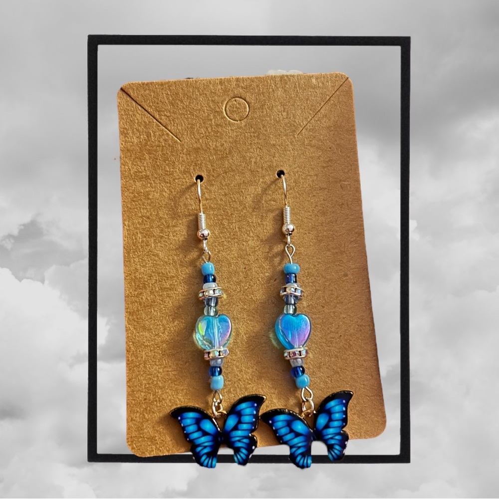Handmade Blue Butterfly Dangle Earrings